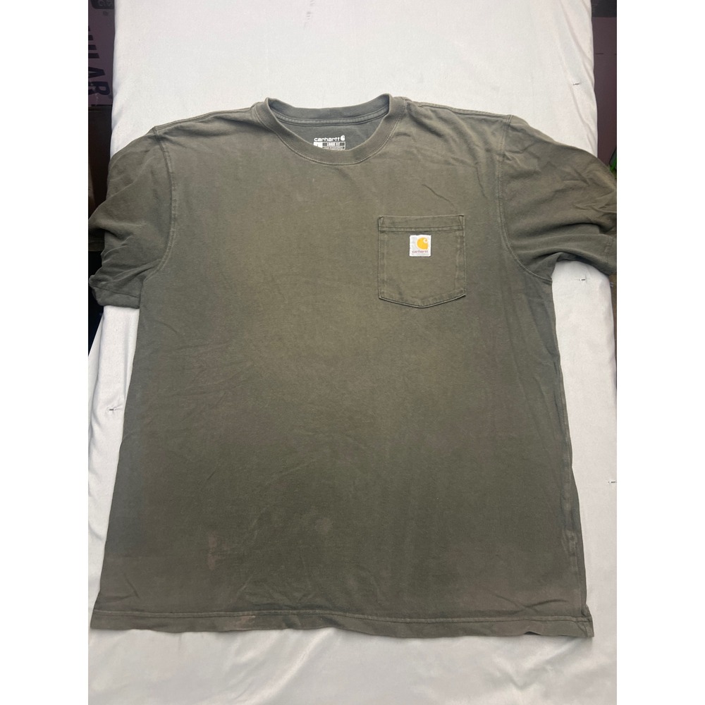 Carhartt Mens Loose Fit Pocket T-Shirt L Olive Green Distressed Workwear Tee